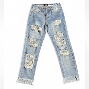 Vici Light Blue Distressed Straight Leg Jeans